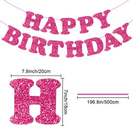 Glitter Rose Red Happy Birthday Banner Sign Happy Birthday Bunting Banner Flag Garland for Kids Boys Girls Baby Birthday Party Decorations Supplies