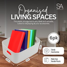 SA Products 6 Pack Plastic Storage Boxes Colourful Storage Baskets with Handles Stackable Cupboard Organiser Kitchen Cupboard Storage Bathroom Bedroom Office School and Home (6pc Storage Basket Grey)