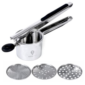 Potato Masher Stainless Steel by DOERVISIT – Manual Potato Masher with 3 Interchangeable Fineness Discs – Potato Ricer for Smooth and Creamy Mashed Potatoes, Fruits, Vegetables, Yams, Squash