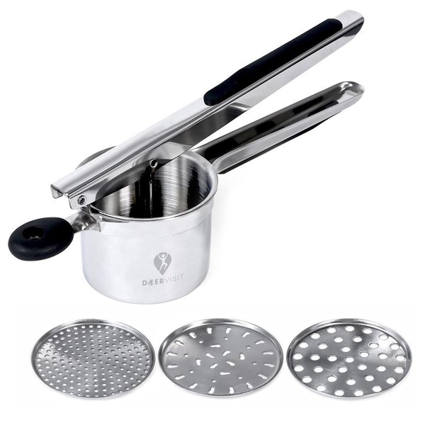 Potato Masher Stainless Steel by DOERVISIT – Manual Potato Masher