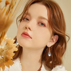 1 pair of moonstone earrings, silver hanging, 1 piece moonstone chain earrings, moonstone, earrings, silver pendant, chain silver radiates dazzling light, it is for women, Stainless Steel