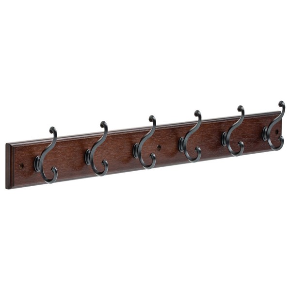 LIBERTY 165541 Wall Mounted Coat Rack with 6 Decorative Hooks, 27 Inch, Soft Iron and Cocoa