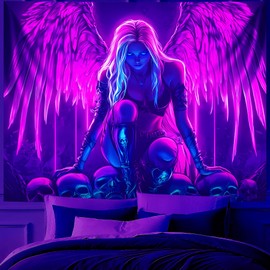 Blacklight Tapestry,WingTapestry Glow In The Dark,UV Reactive Black Light Upright Posters Wall Hanging for Bedroom Dorm Living Room Backdrop Decor (wing8, 79x59in)
