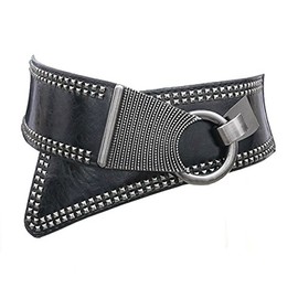 Black Out Retro Vintage Faux Leather Rivets Women's Belt Waist Belt with Buckle Black, black