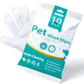 MEDUWEDU [10 Count] No-Rinse Pet Glove Wipes – 5-Finger Design, Coconut Oil & Aloe, Hypoallergenic Grooming Mitts for Dogs & Cats