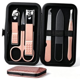 HANTEKAS Manicure Set Nail Clippers Kit 6 Pieces in 1 Stainless Steel Professional Grooming Nail Care Tools Including Nano Glass Nail Shiner Buffer Fi