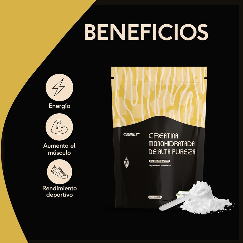 Creatina Monohidratada Creapure 450g – QÜENUT CRE450, 90 Porciones Veganas
