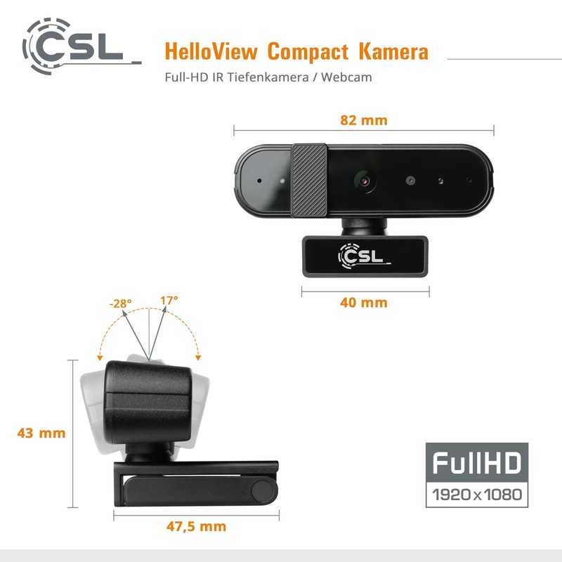 Windows Hello Camera - CSL HelloView Compact RGB Webcam, Infrared