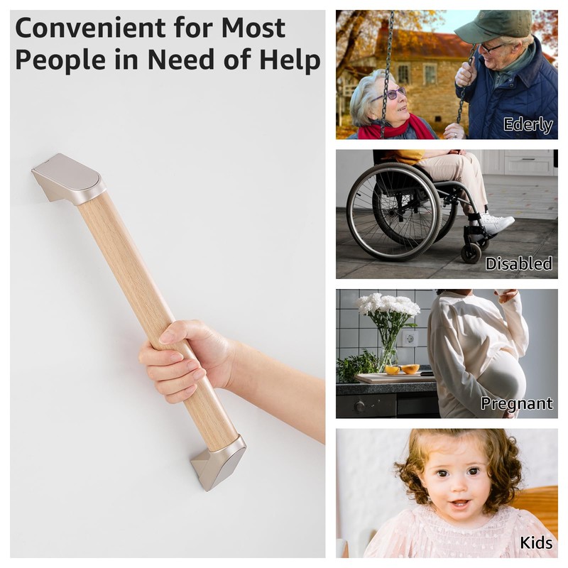 modunful Straight Wooden Shower Handle with Plastic-Coated Surface, Non-Slip Shower