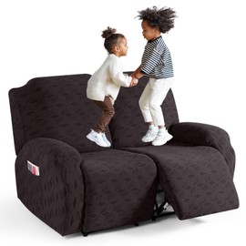 TAOCOCO Recliner Loveseat Cover, Stretch Jacquard Reclining Loveseat Cover Furniture Protector Sofa Slipcovers 2 Seat Recliner Covers with Elastic Bottom for Kids, Pets (Chocolate)