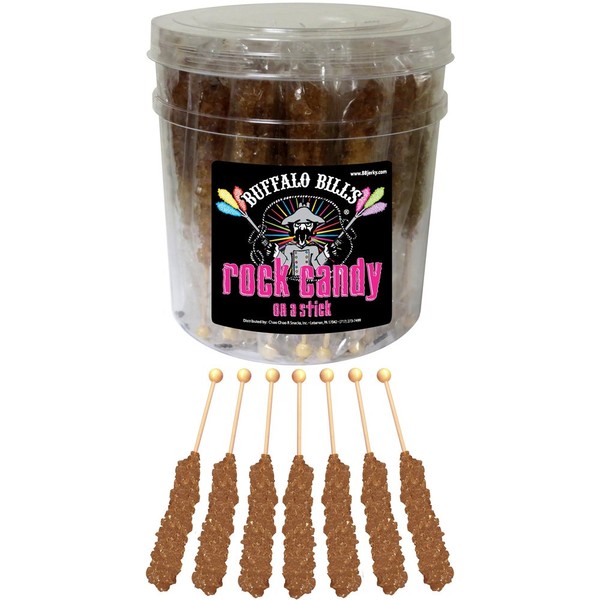 Buffalo Bills Root Beer (Brown) Rock Candy On A Stick (36-ct tub brown rock candy crystal sticks)