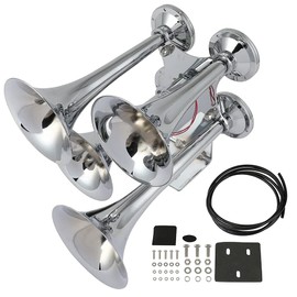 AINTIER Air Horn, 4 Trumpet Electric Train Car Horn Replacement for 12/24V Vehicles Trucks Cars Semi Pickup RV SUV Silver