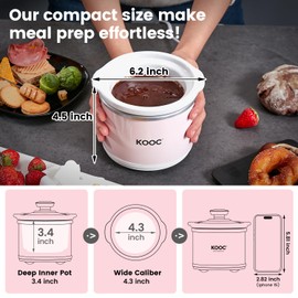 KOOC Small Slow Cooker, 0.65 Quart, Free Liners Included, Upgraded Ceramic Pot, Nutrient Loss Reduction, Sauces, Stews & Dips, Stainless Steel, Pink, Round