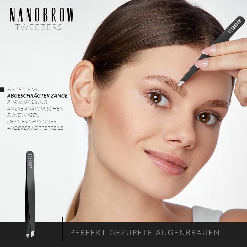 Nanobrow Tweezers - Professional Tweezers with Slanted Stainless Steel Tip,