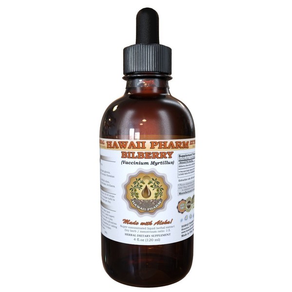 HawaiiPharm Bilberry Liquid Extract, Organic Bilberry (Vaccinium myrtillus) Dried Leaf Tincture Supplement 2 oz