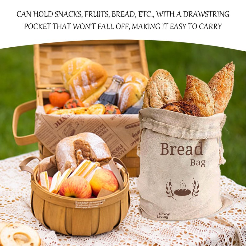 2 Piece Bread Bags, Drawstring Bags, Food Storage Bags, Portable