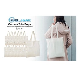 SIMPLI-MAGIC Simpli-Magic Canvas Tote Bags, 13"x15", Pack of 15, Natural