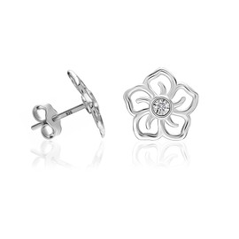 LeCalla 925 Sterling Silver Diamond Stud Earring Flower 0.01 Ct Diamonds Earrings for Women and Teen