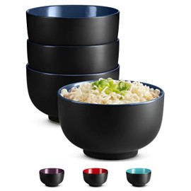 KooK Ramen Bowl, Japanese Bowls, Noodle Bowls, Large Soup Bowl, Ceramic, Large Capacity, For Ramen, Pho, Udon, Soba, Microwave and Dishwasher Safe, 34 oz, Set of 4 (Black/Navy)