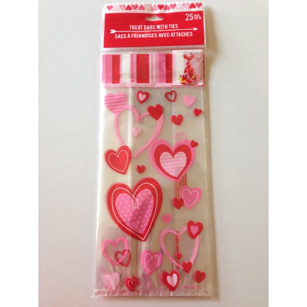 25 Valentine Treat Bags with Ties Hearts
