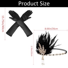 Amariver 1920s Flapper Accessories Great Gatsby Costume Accessories 1920s Headpiece with Feathers Black Flapper Headband and Gloves Set