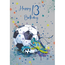 Cherry Orchard | Boys Happy 13th Birthday Card | Bright and Fun Football Design | Football Lover 13th Birthday Card | Complete with Envelope