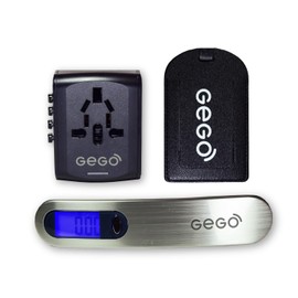 GEGO Travel Must-Have Gear, Luggage Tag Waterproof Resistant, Digital Luggage Hanging Scale Portable and Universal Travel Adapter with US, AU, UK and EU Plugs (Luggage Tag - Black, One Size)