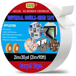 SJZQ Double Sided Rug Tape [2 Inch x 30 yd] Carpet Tape for Securing Area Rugs to Carpets, Laminate, and Hardwood Floors, Easy to Remove and Restick Without Residue or Damage to Rug or Floor