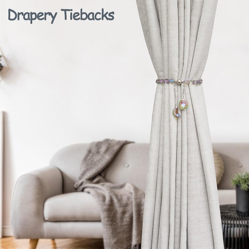 VERSAINSECT Curtain Tiebacks, 2 Pack Crystal Beaded Sun & Moon