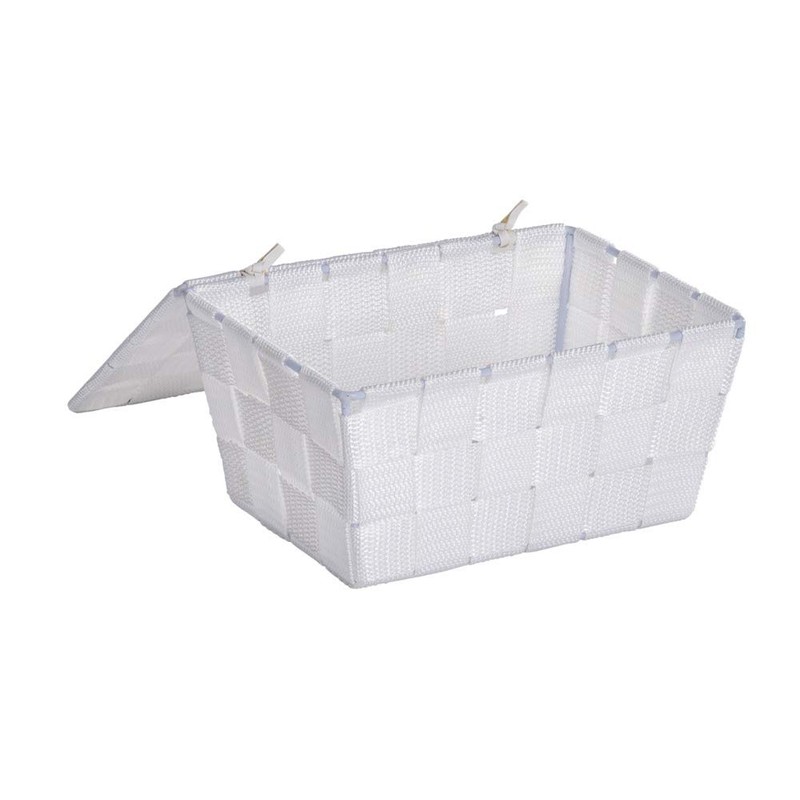 Wenko Adria Storage Basket with Lid, White, 14 x 19