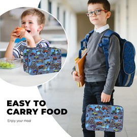 Clastyle Blue Race Car Insulated Lunch Bag for Kids Boy, Truck Flags Portable Large Thermal Cooler Lunch Box Bag for School