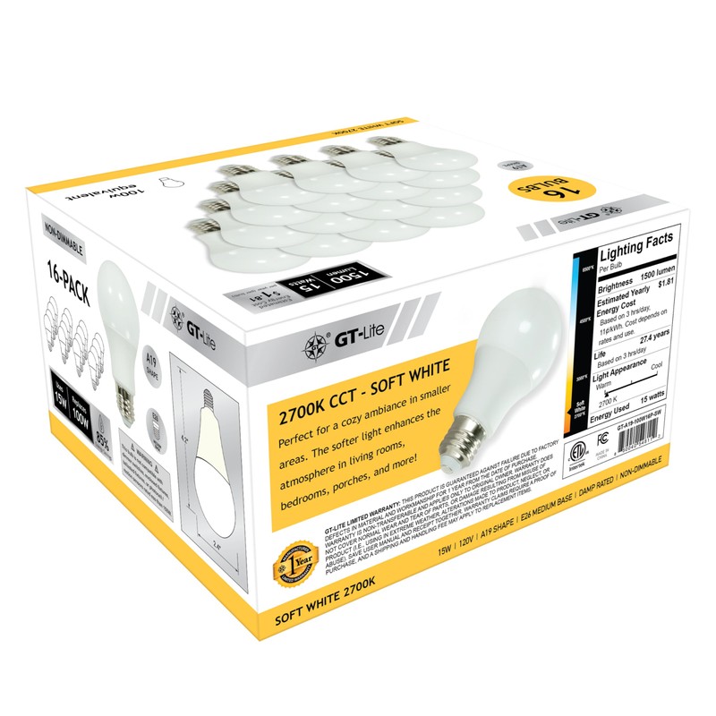 16-Pack Soft White LED Light Bulbs, Replacement for 100-watt Incandescent