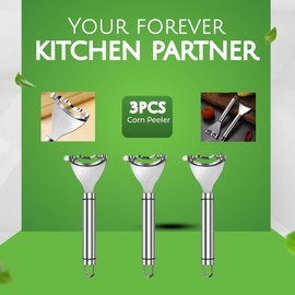 3 PCS Stainless Steel Corn Peeler For Corn on the Cob, Efficient Stripper & Kernel Remover Tool, Durable Cob Peeler, Cutter, Zester, Scraper, Husker, Thresher, De-Kerneler, Premium Kitchen Gadget