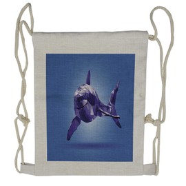 Lunarable Marine Drawstring Backpack, Fractal Polygonal Shark, Sackpack Bag