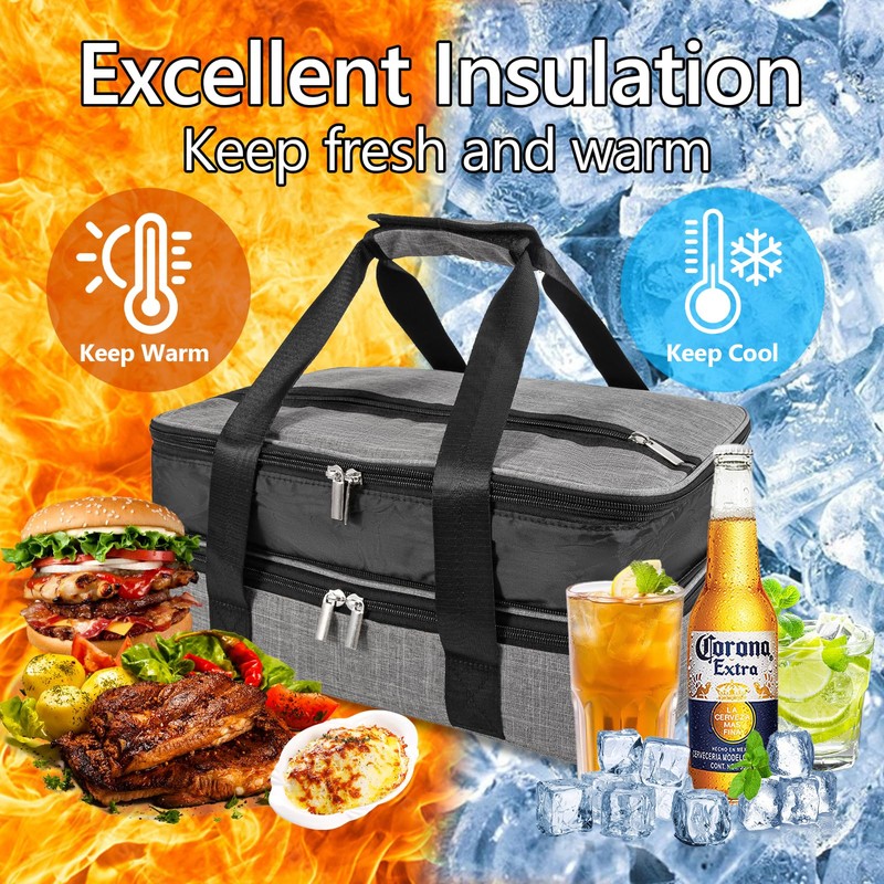 QEES Insulated Casserole Carriers for Hot or Cold Food,Double Decker