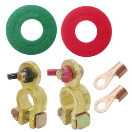 Brass Battery Terminal Connector Top Post End Clamps Prevent Corrosion Compatible with Top Post and Side Post Batteries, Prolong Battery Life with Red and Green Protect Washers