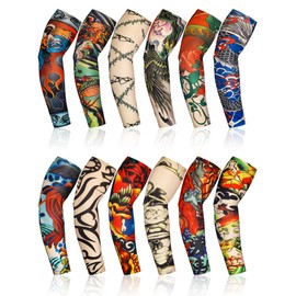 Geyoga 12 Pieces Tattoo Sleeves Set Fake Arm Sleeves Cover Realistic Soft Elasticity Arm Protection for Men Women Working (Modern Pattern,Plus Size)