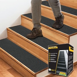 CHUANGSEED - Paquete de 12 cintas de agarre antideslizantes para escaleras para exteriores, 8 x 30 pulgadas, resistente grano negro, antideslizante, de alta tracción, adecuadas para la mayoría de