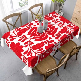 LoLo UoUo Hungarian Folk Art Table Cloth 52x70 Red Vintage Paisley Artistic Silhouette Rectangular Tablecloth Polyester Washable Table Cover for Dining Kitchen Banquet Picnic Decorative