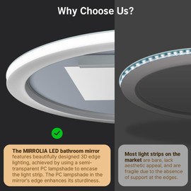 MIRROLIA 28" Round led Bathroom Mirror with Lights 3D Backlit Mirror 3 Color Temperatures Anti-Fog Adjustable Brightness Memory Function ETL Listed IP44 Waterproof