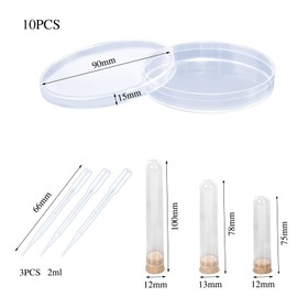 10 Pack Clear Petri Dish Kit, Sterile Thick Plastic Petri Dishes with Lid, 90mm X 15mm Lab Petri Dishes with Lid for Lab Analysis, School Projects, Blood Samples