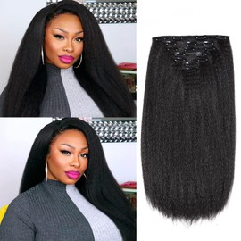 Yargel Hair 24 Inch Kinky Straight Clip in Hair Extensions for Black Women Yaki Straight Clip ins Full Head Seamless Synthetic Hair Pieces(2 pack)