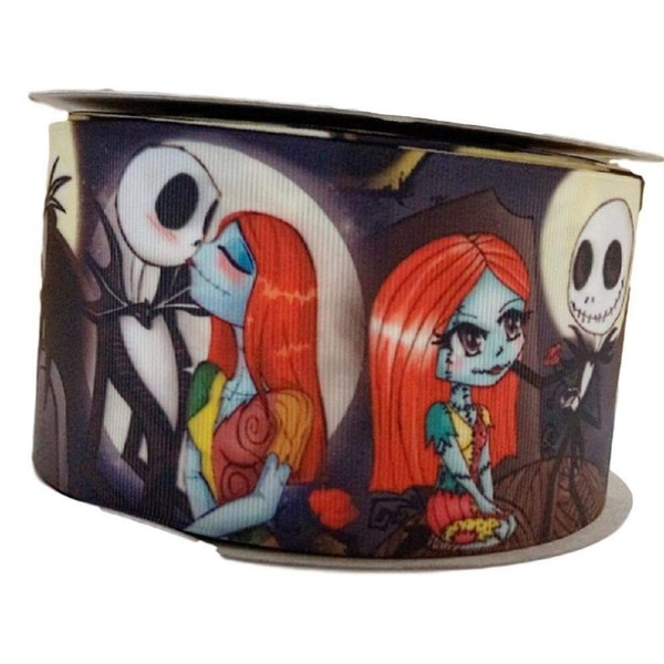 Nightmare Before Christmas Jack Kissing Sally 1" Wide Repeat Ribbon