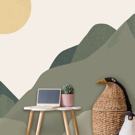 Coloritto Sage Mountain Wallpaper Mural | Sun and Mountain Peel and Stick Wallpaper | Self Adhesive Wallpaper (1 roll 24" W x 96" H)