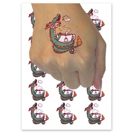 Asian Dragon Enjoying Cup of Tea Temporary Tattoo Water Resistant Fake Body Art Set Collection - 15 2" Tattoos (1 Sheet)