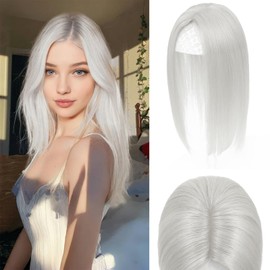 Hair Toppers for Women Real Human Hair, 360°3D Hairpieces for Women with Thinning Crown Wispy Clip in Bangs Realistic Scalp Line Hair Pieces (Light grey)