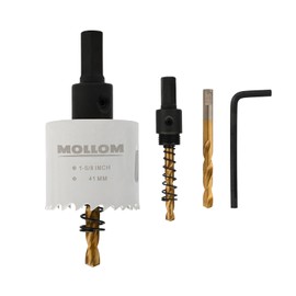Mollom (41 mm | 1-5/8 inch) HSS M42 with 8% Cobalt Bi-Metal Hole Saw with 2 Pilot Drills & Holder, Smooth Cut for PVC, Drywall, Wood, Plastic, Plasterboard, Rubber Projects