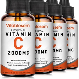 Liquid Liposomal Vitamin C 2000mg Supplement, High dose Ascorbic Acid, Antioxidants, Maximum Absorption, Highly Bioavailable, Soy-Free, Vegan Non-GMO, 4 Bottles