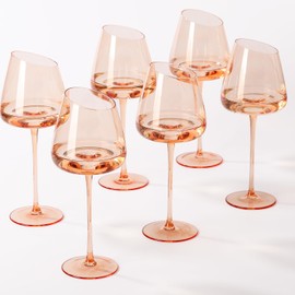Slanted Colored Blush Wine Glasses18 oz (Pack of 6) - Hand-blown crystal wine glasses, perfect for home party and wedding reception gifts - Multi-color glassware collection