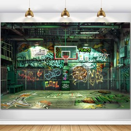 HANSHUAI Graffiti Basketball Court Birthday Backdrop Party Atmosphere Photography Background Street Art Spray Paint Basketball Sports Theme Decor Banner Photo Booth Studio Props 7x5ft FU0106YL